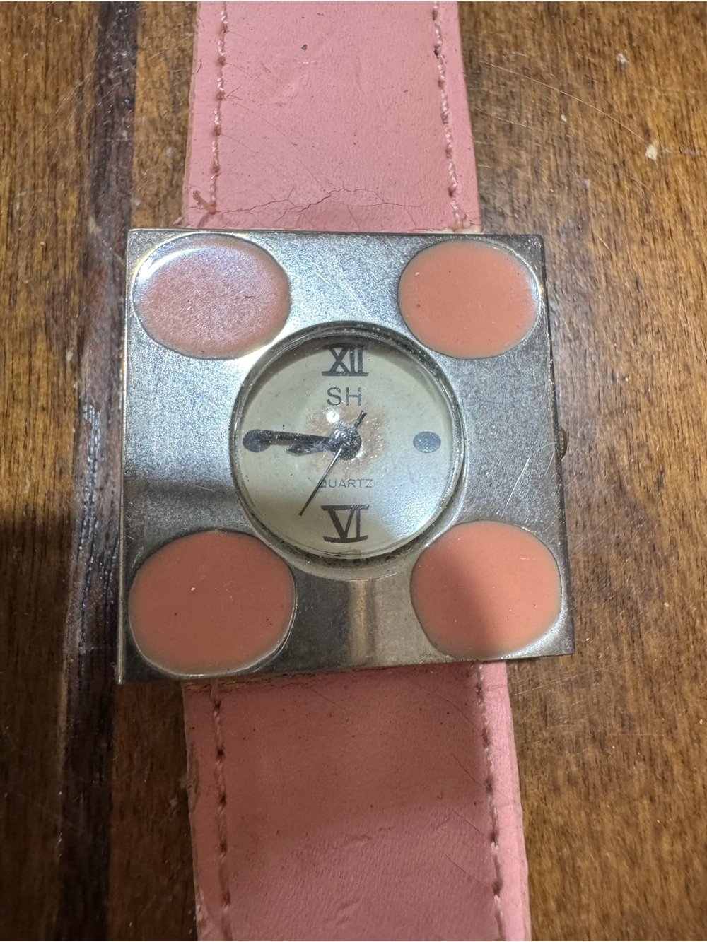 Pink Leather Strap Quartz Watch with Square Accent Case